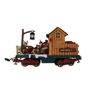 New Bright Christmas Village Log Mill Car With Gnomes Working on Train Track